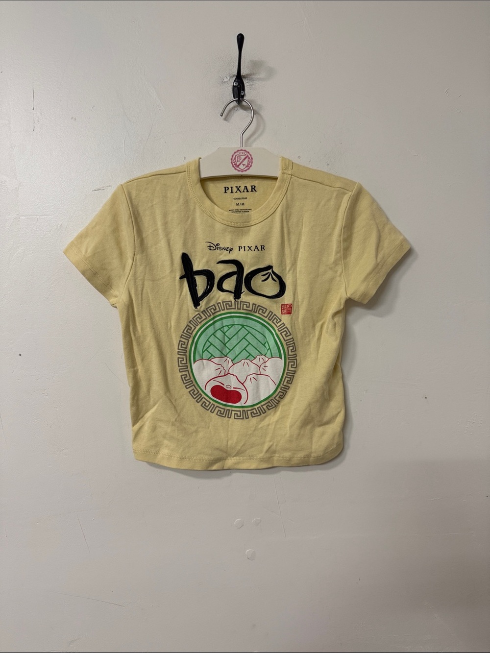 Disney Yellow 'Bao' Graphic Crop Tee with Green and Red Accents